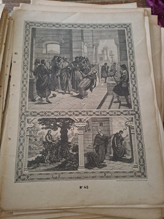 Gravure. 8e commandement. Ancien decoration vintage catholique.