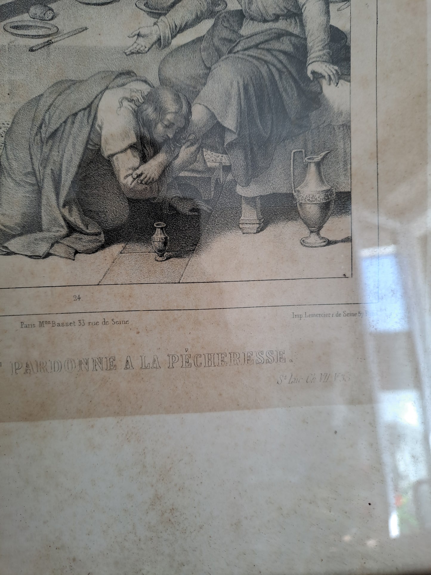 Cadre / Gravure représentant " Jésus-Christ pardonne à la pécheresse ".