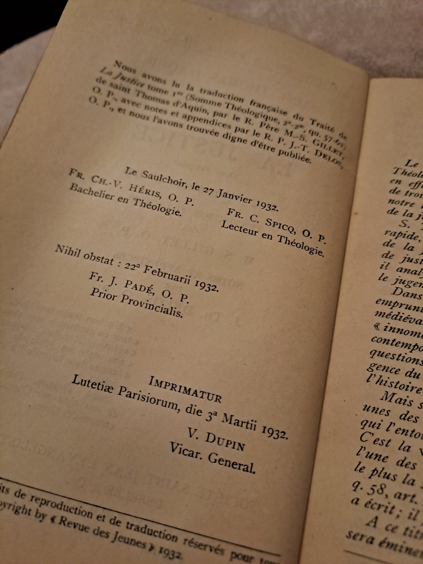 Somme theologique. La justice. Tome 1. 2a-2a, Questions 57-62. Saint Thomas D'Aquin. Ancien livre vintage catholique sacré-coeur.