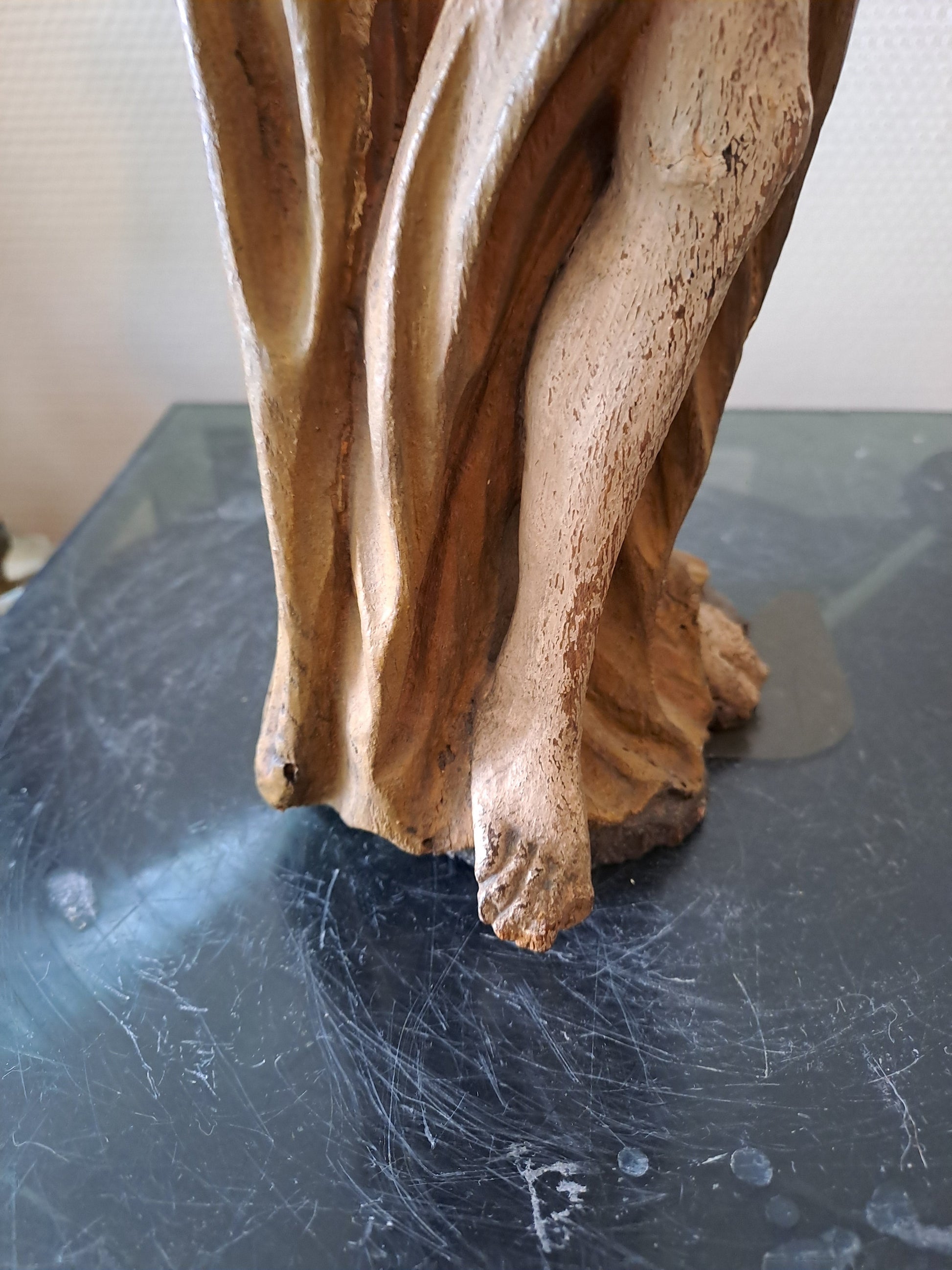 Statue en bois Polychrome. Représentant Saint Jean-Baptiste. 1ere moitié du XVIII eme. Ancien Vintage catholique. 