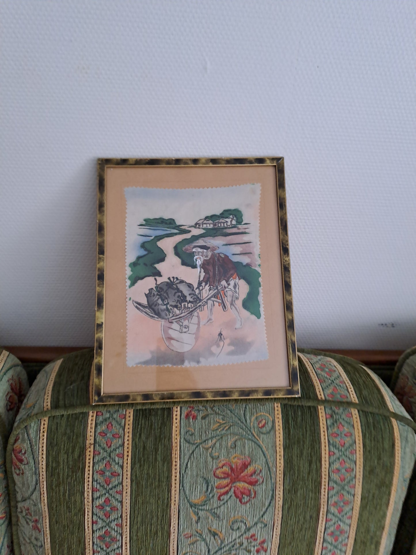 Cadre peinture sur soie. Indochine années 50.