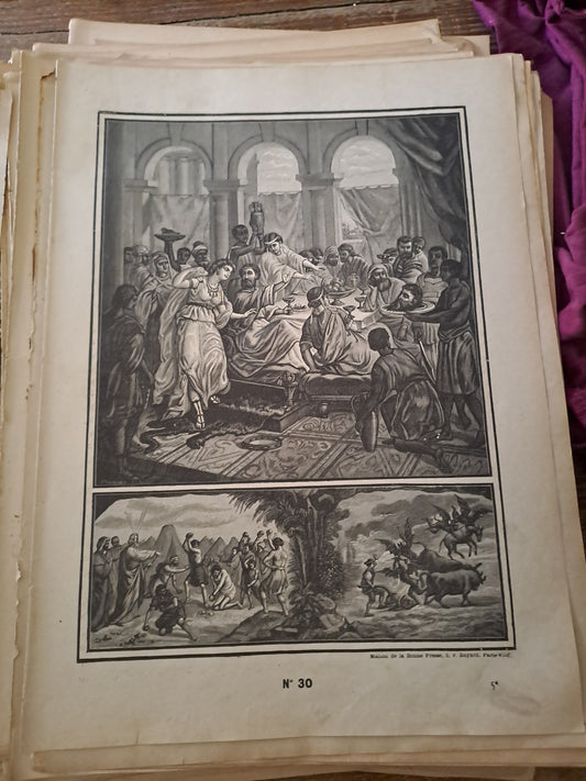 Gravure. 2e commandement. Ancien decoration vintage catholique