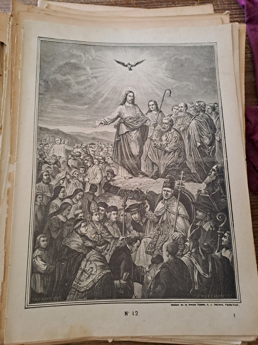 Gravure. L'église. Ancien decoration vintage catholique