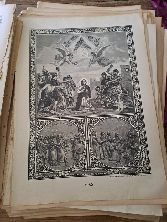 Gravure. 5e commandement. Ancien decoration vintage catholique.