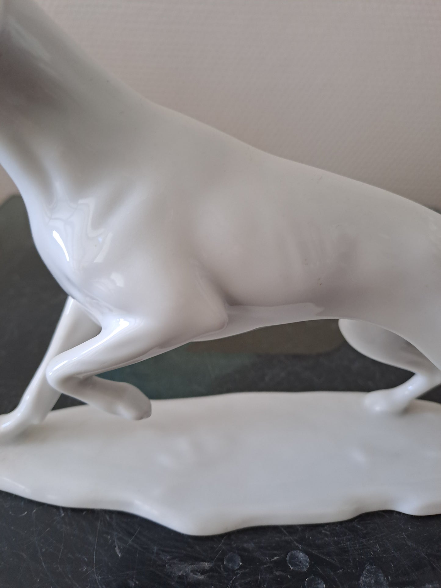 Chien de chasse à l'arrêt. Porcelaine. A K. Kaiser couronne. Numéroté.