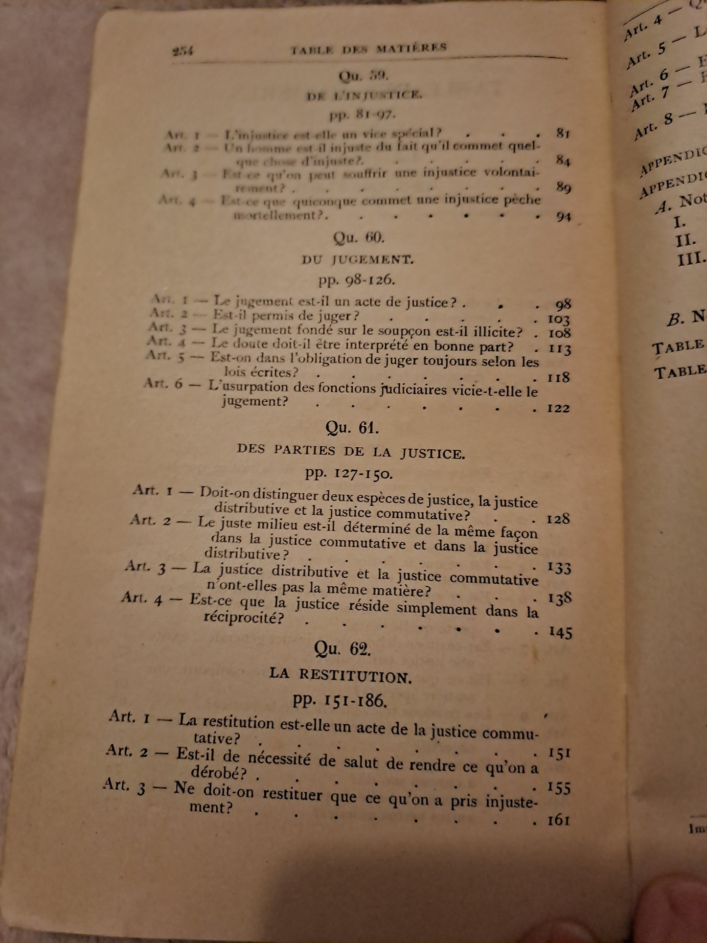 Somme theologique. La justice. Tome 1. 2a-2a, Questions 57-62. Saint Thomas D'Aquin. Ancien livre vintage catholique sacré-coeur.