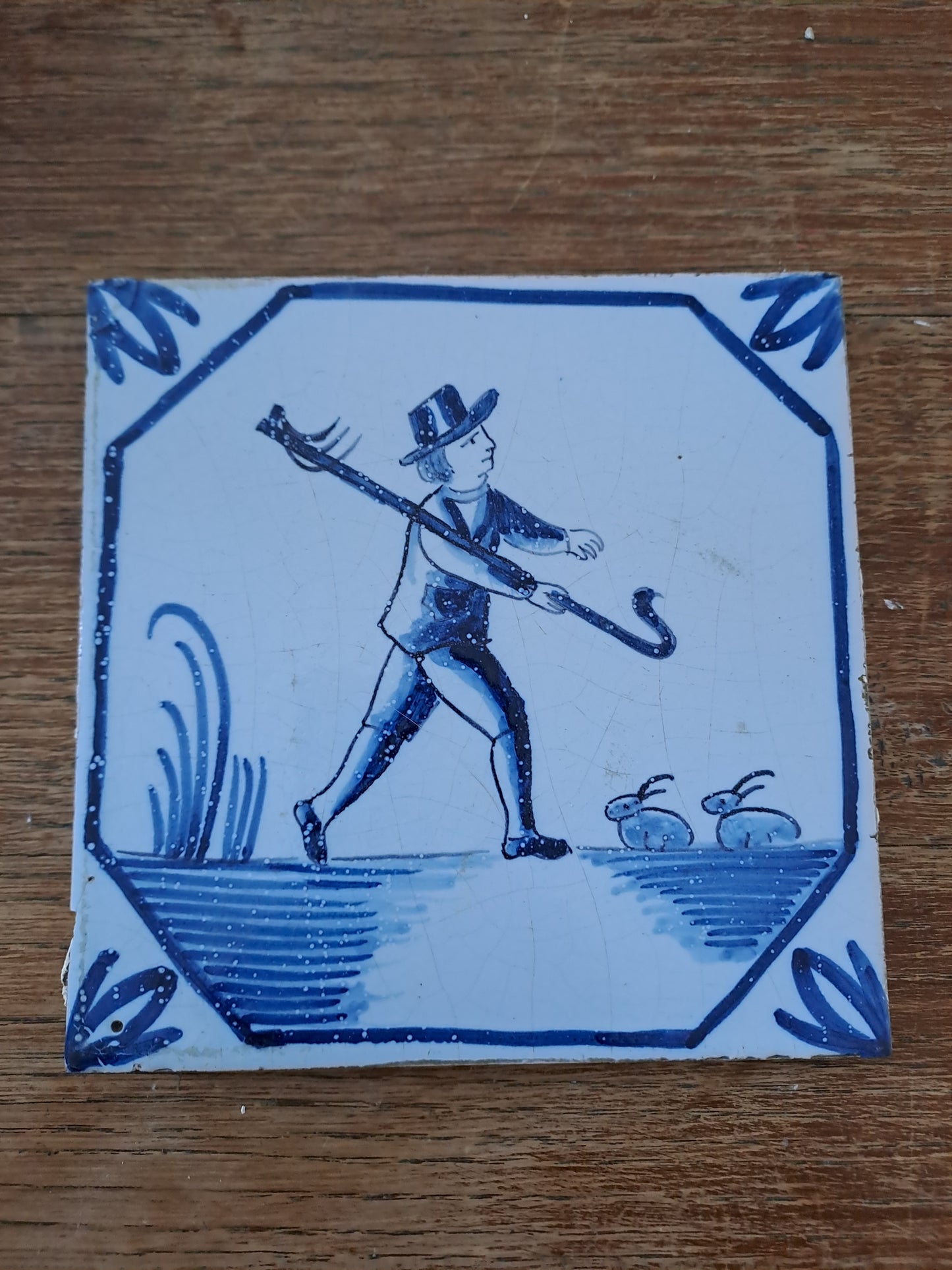 Carreau Delft Antique. Holland. 13 Cm X 13 Cm. 9. Ancien decoration vintage.