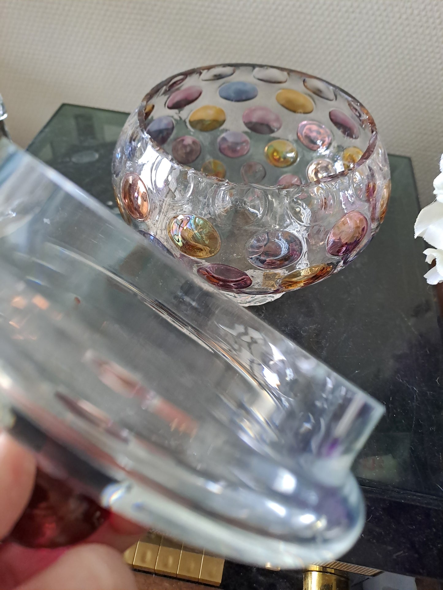 Bonbonniere/ Vase optique vintage. Boske Sklo. Czech glass.