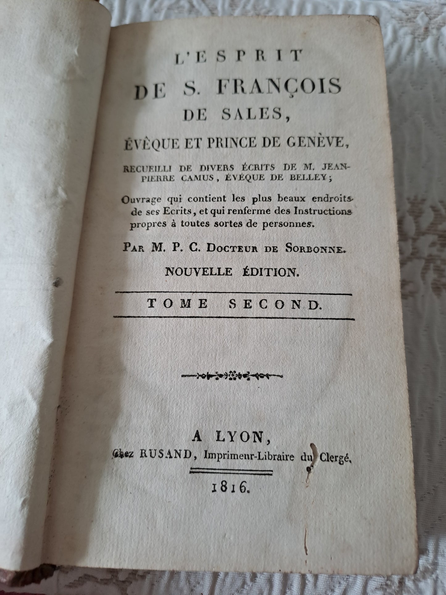 L'esprit de Saint François de Sales. T2. 1816. Ancien livre vintage catholique.
