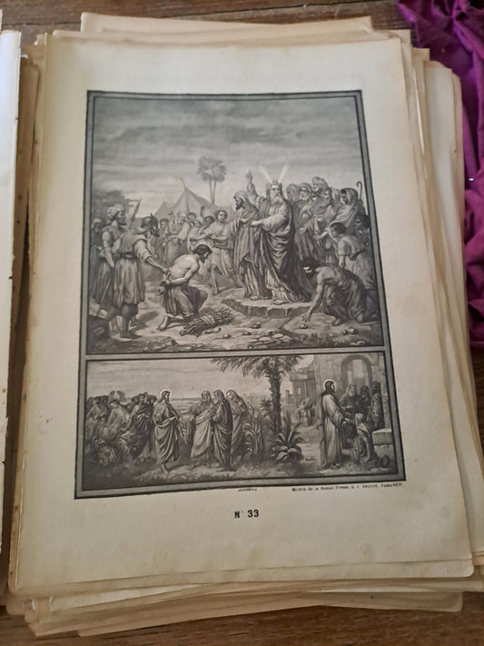 Gravure.3e commandement. Ancien decoration vintage catholique