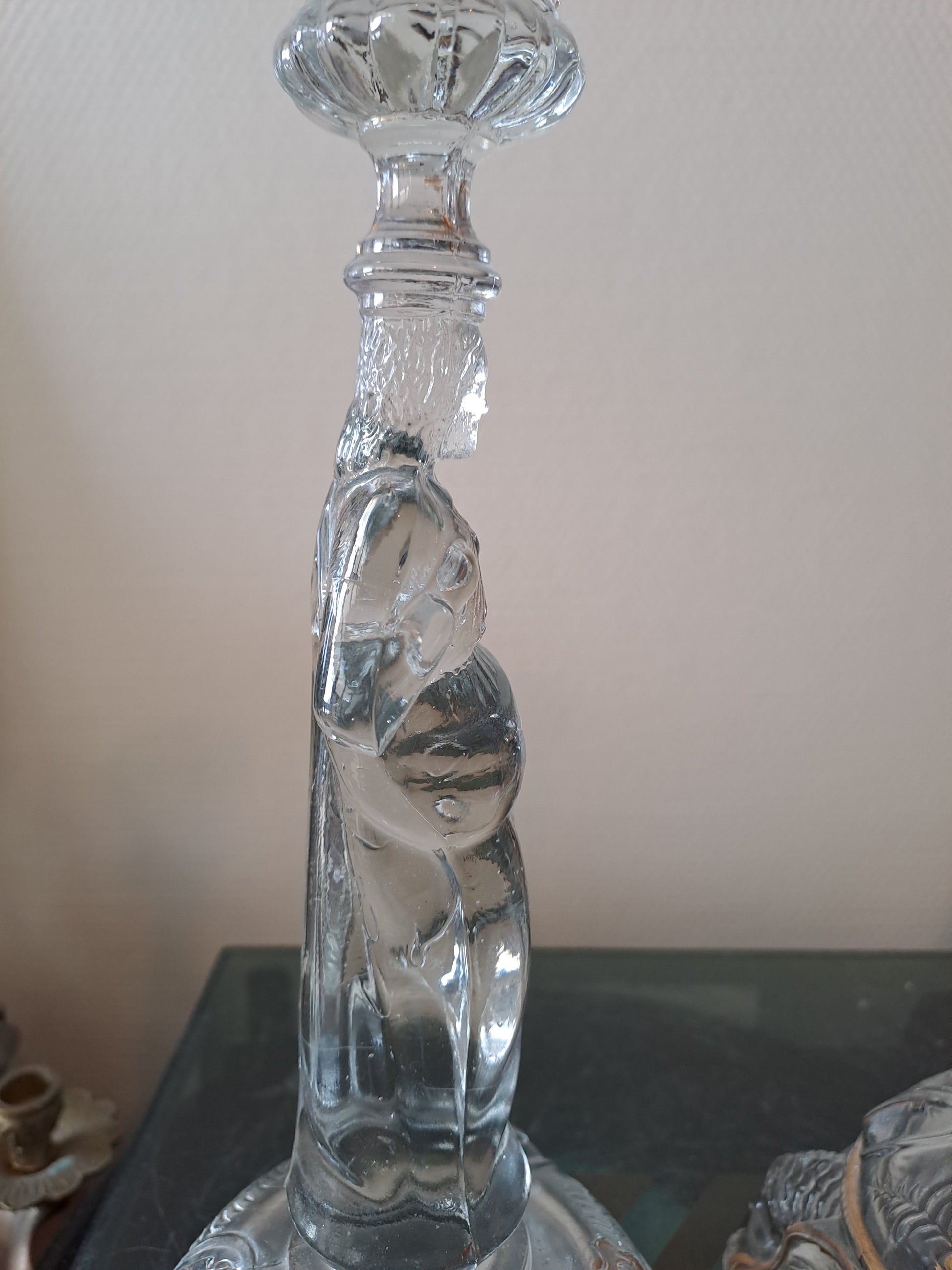 Paire de bougeoirs Sacré-Cœurs De Jésus Et Sainte Vierge Marie. Val saint lambert. Ancien Vintage catholique.