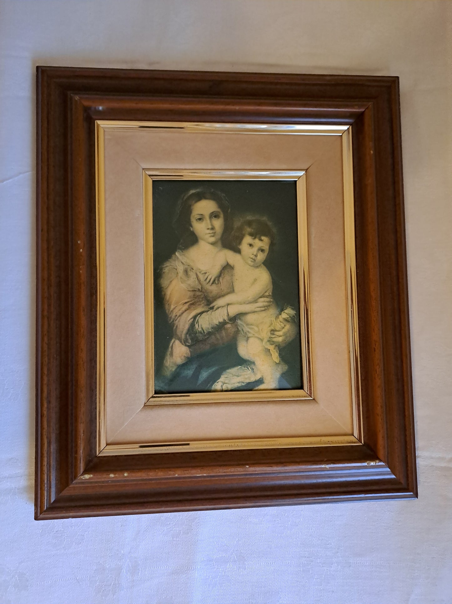 Emaux Limoges. Tableau Sainte vierge Marie d'après Morillo. Ancien Vintage catholique Sacré-Cœur.