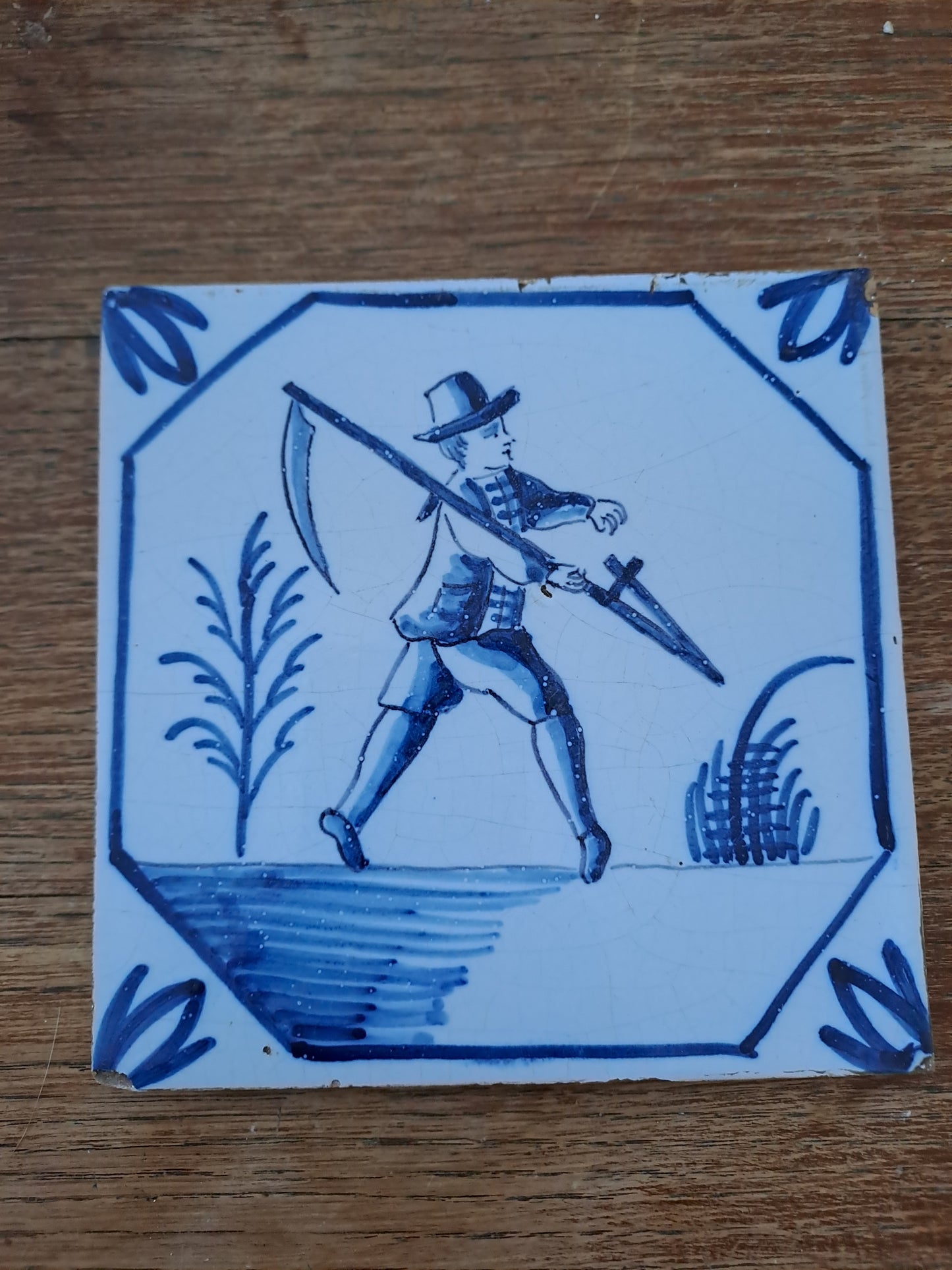 Carreau Delft Antique. Holland. 13 Cm X 13 Cm . 11. Ancien decoration vintage.