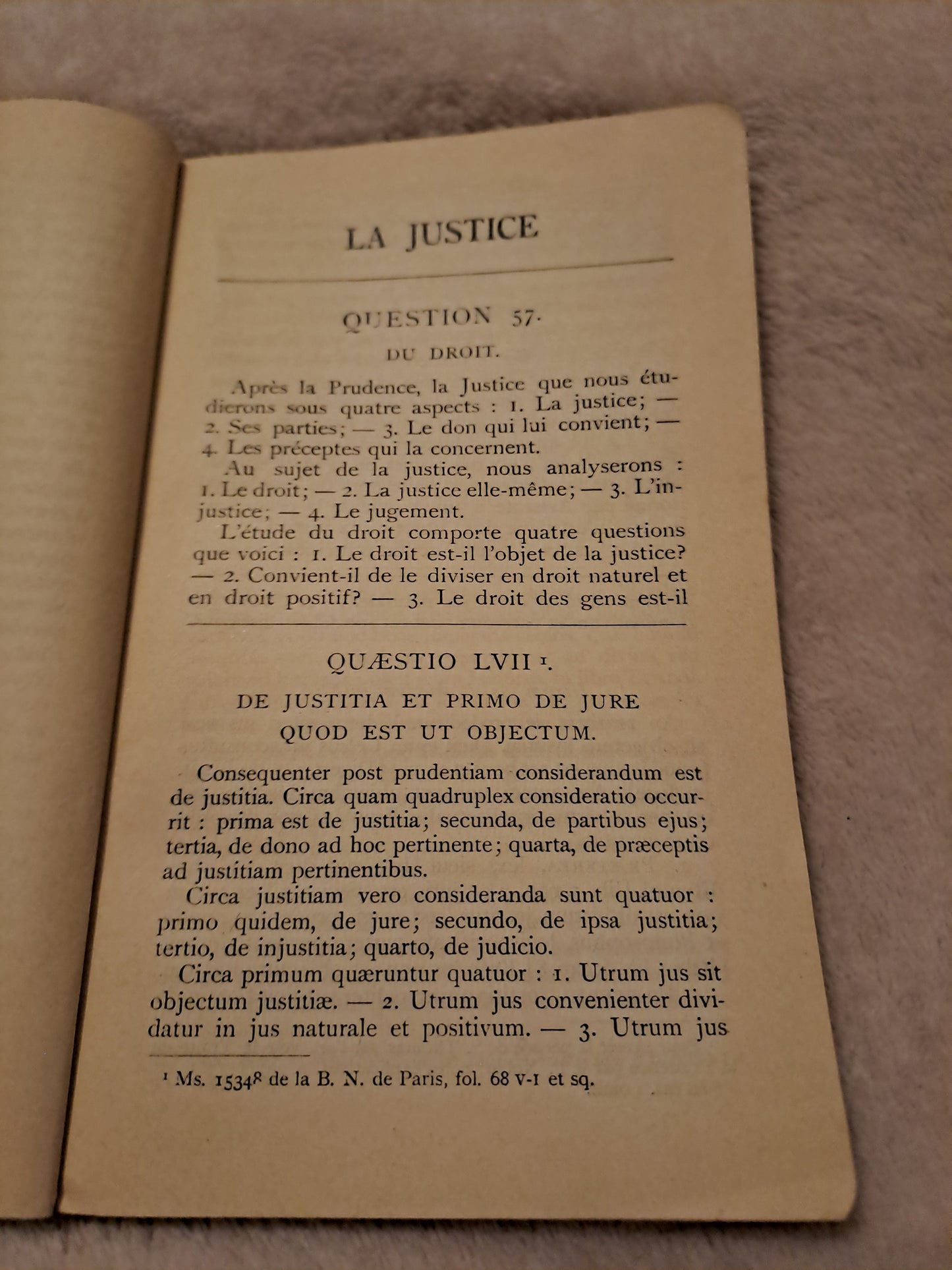 Somme theologique. La justice. Tome 1. 2a-2a, Questions 57-62. Saint Thomas D'Aquin. Ancien livre vintage catholique sacré-coeur.