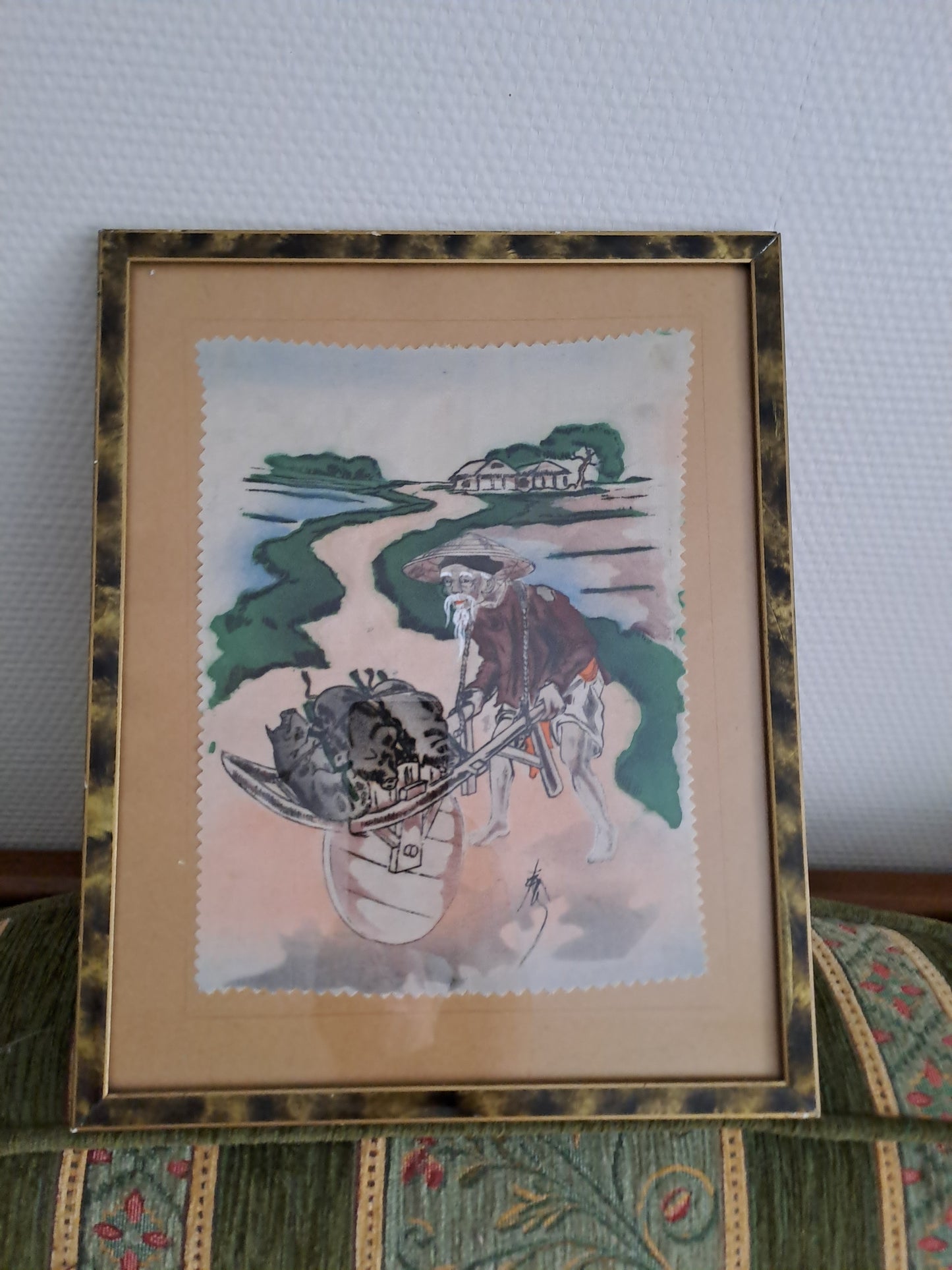 Cadre peinture sur soie. Indochine années 50.