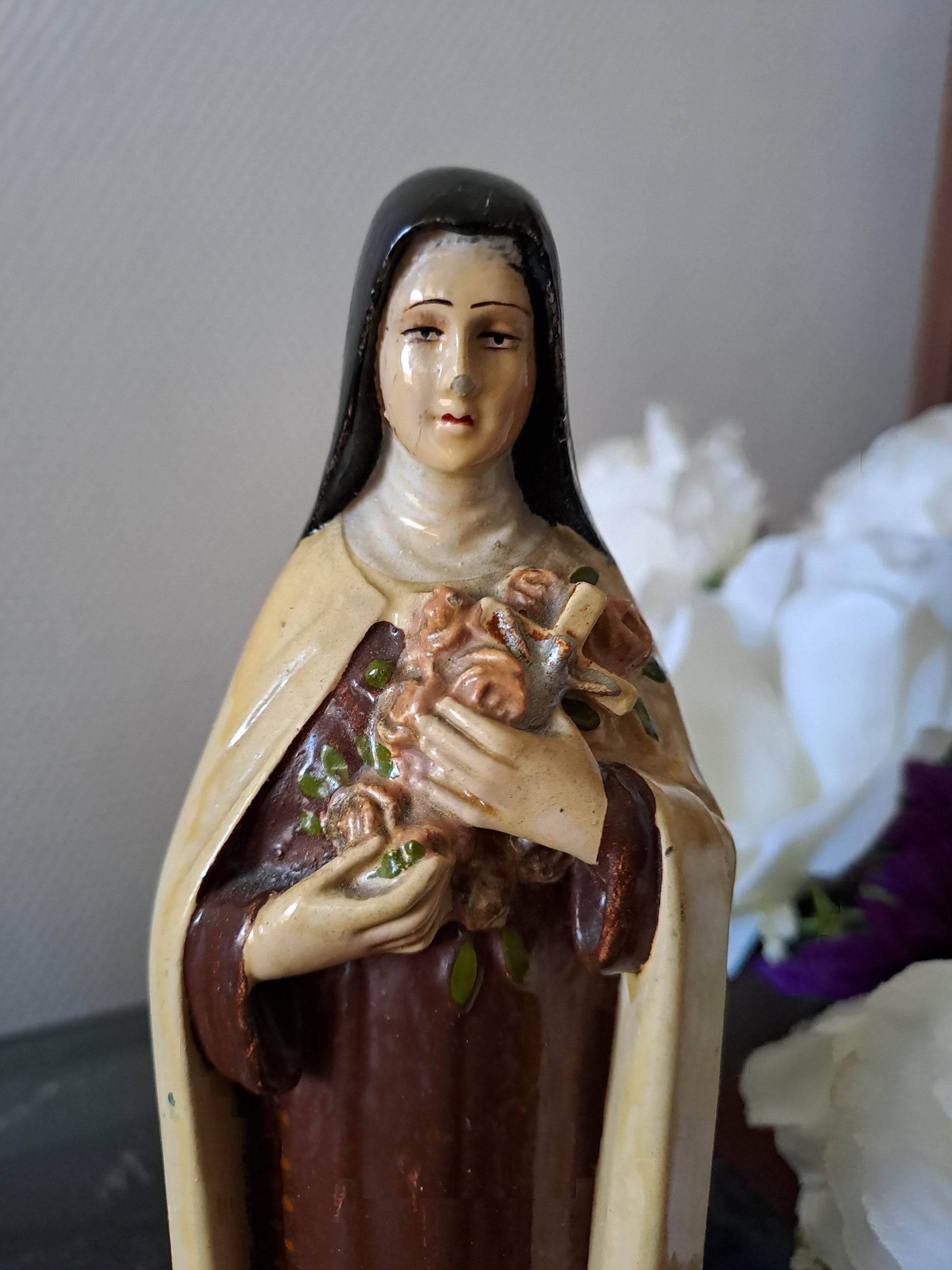 Statue Sainte Thérèse de l'enfant Jésus de la Sainte-Face. 21 cm. Ancien Vintage catholique.