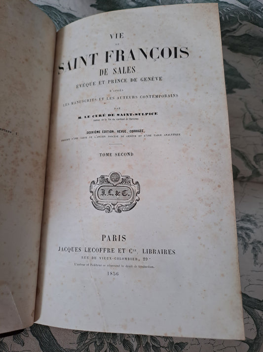Vies de Saint François de Sales. T2. Paris le curé de Saint Sulpice. 1856. Ancien livre vintage catholique.