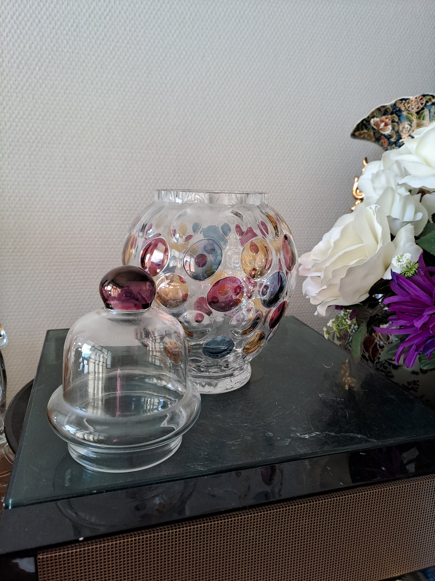 Bonbonnière / vase optique vintage. Boske Sklo. Czech glass. Collection Nemo.