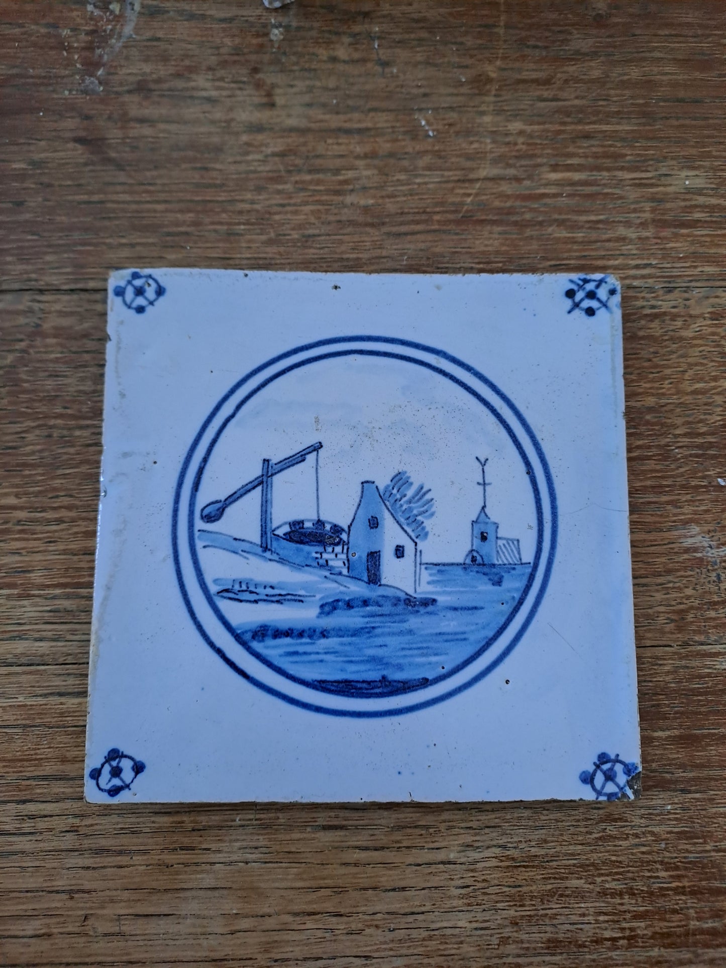 Carreau Delft Antique. Holland. 13 Cm X 13 Cm. 4. Ancien decoration vintage.