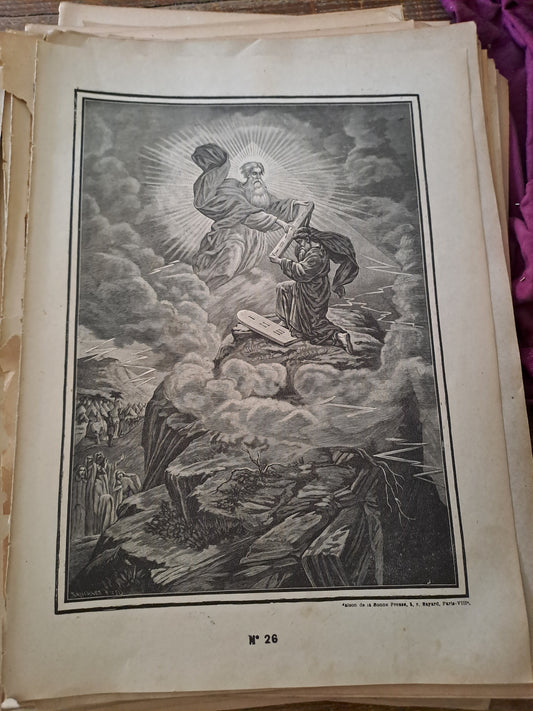 Gravure.  Le decalogue.26. Ancien decoration vintage catholique