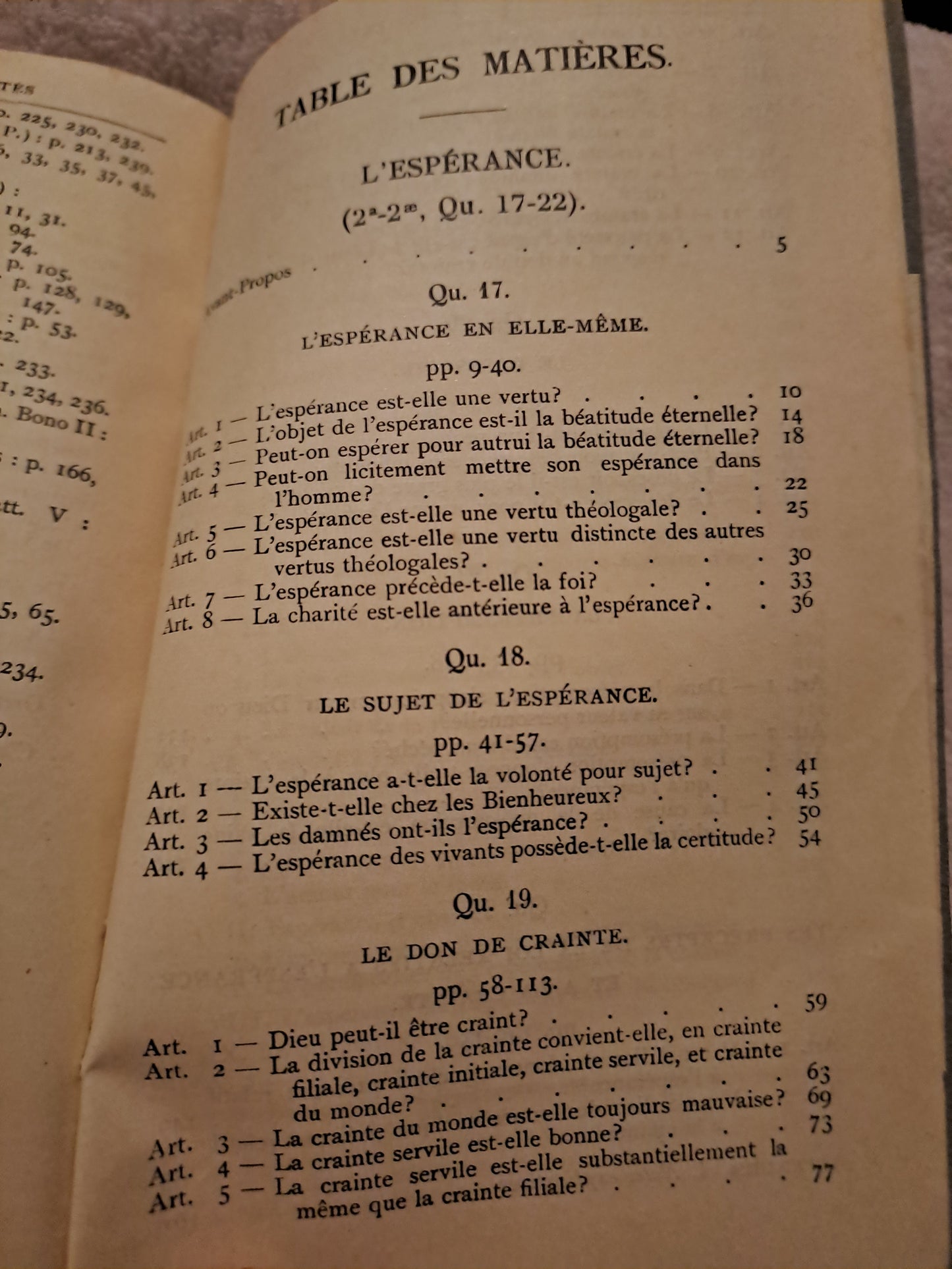 Somme theologique.  L'esperance 2a-2a, Questions 17-22. Saint Thomas D'Aquin. Ancien livre vintage catholique.