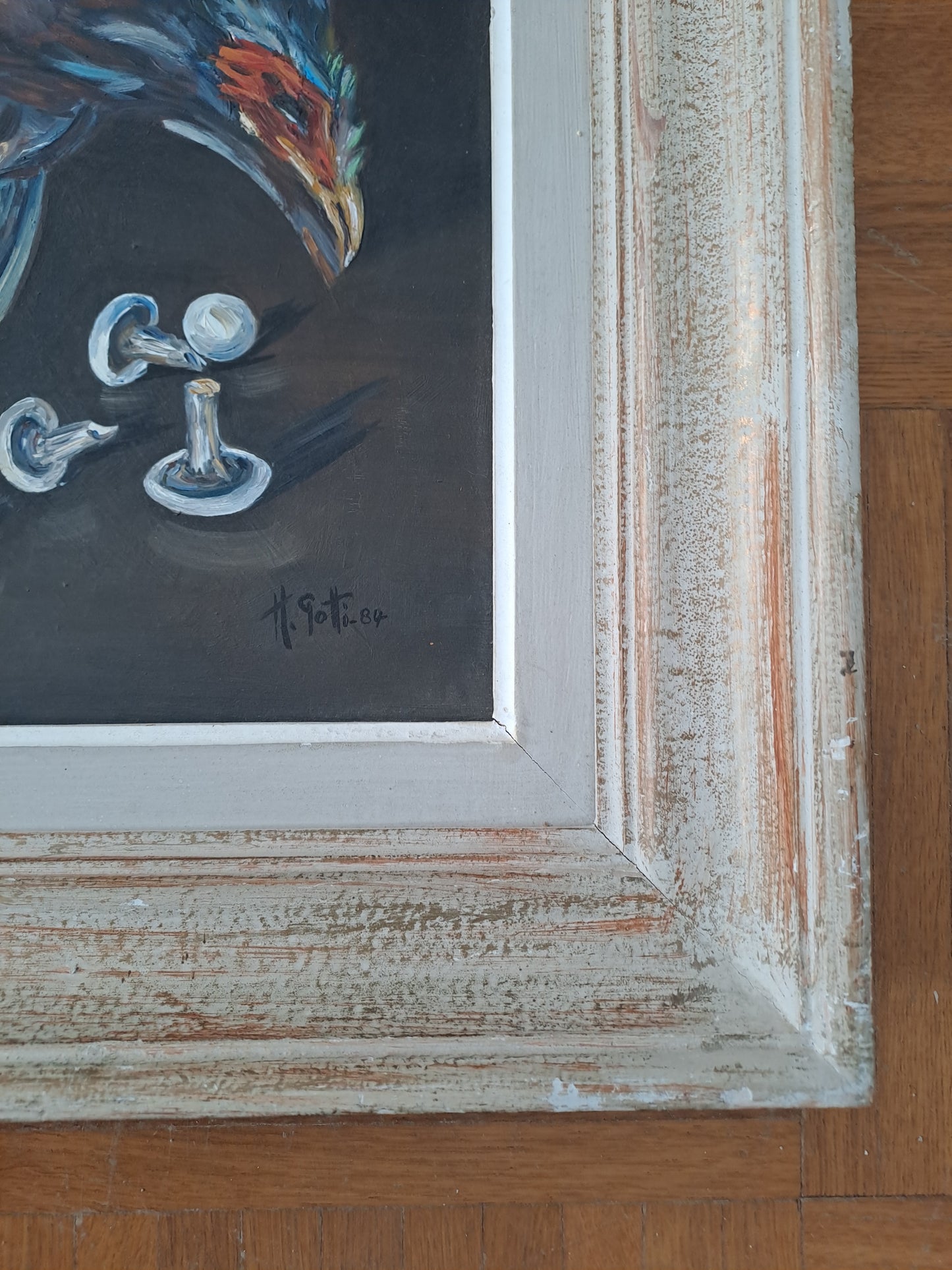 Nature Morte Au Faisan. Signé Gotti. Daté 84. Huile Sur Isorel. Ancien tableau décoration vintage