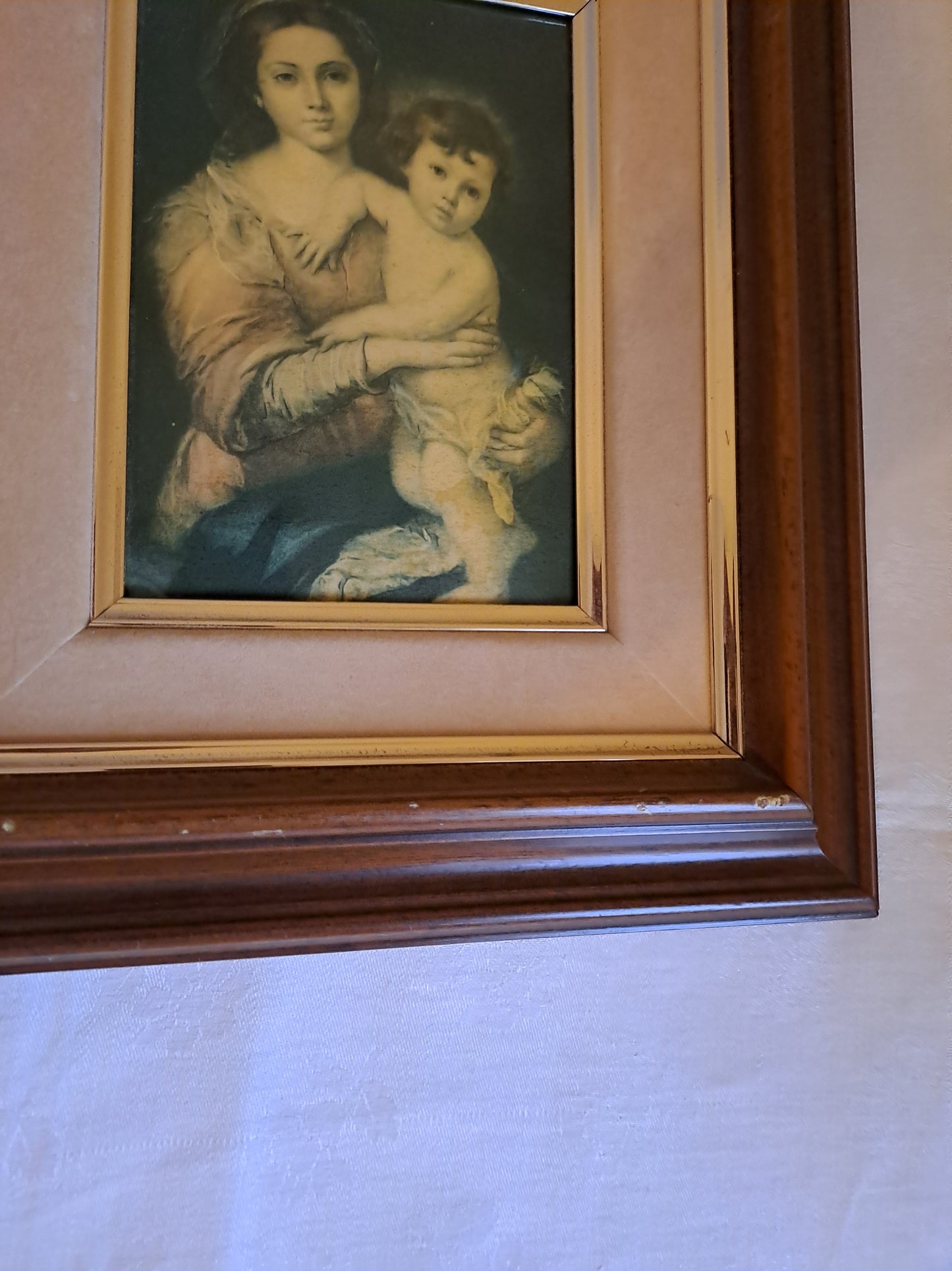 Emaux Limoges. Tableau Sainte vierge Marie d'après Morillo. Ancien Vintage catholique Sacré-Cœur.