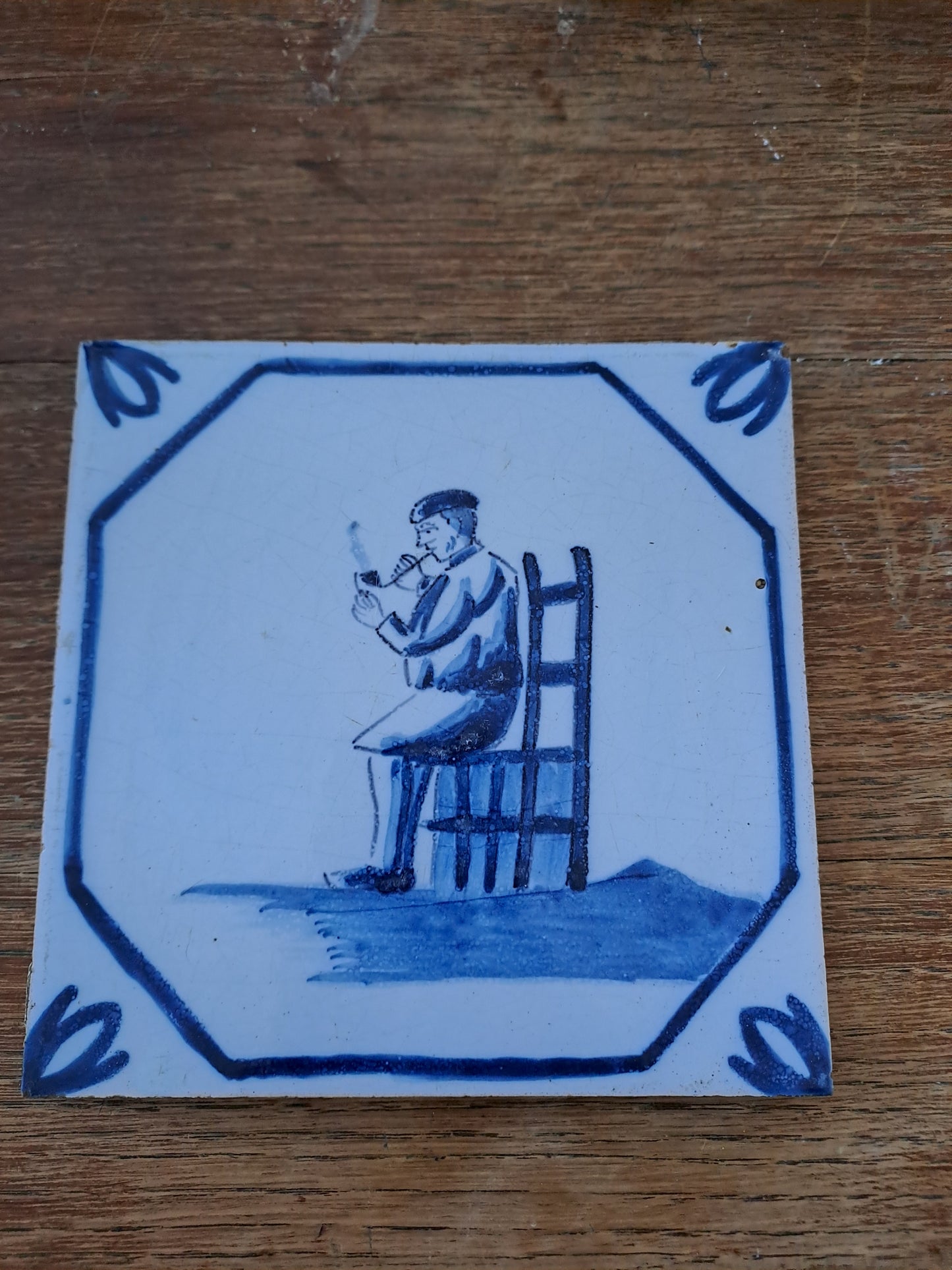 Carreau Delft Antique. Holland. 13 Cm X 13 Cm. 6. Ancien decoration vintage.