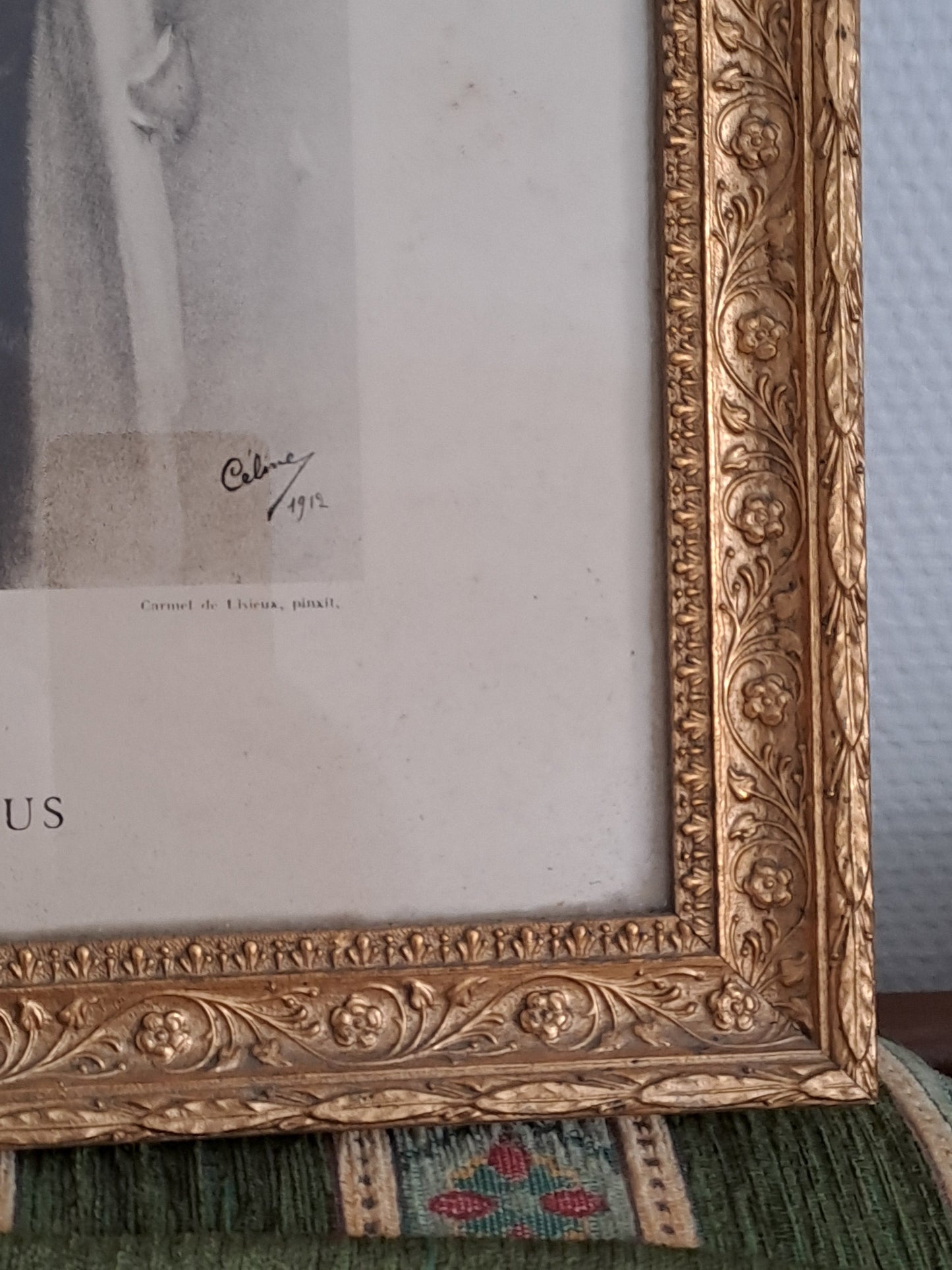 Gravure représentant Sainte Thérèse De L'enfant Jesus de la Sainte-Face. 52 cm x 42 cm.