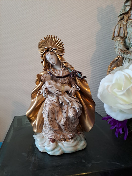 EUGENIO PATTARINO. Statue Sainte Vierge Marie tenant l'enfant Jesus dans les bras. Ancien decoration vintage catholique.