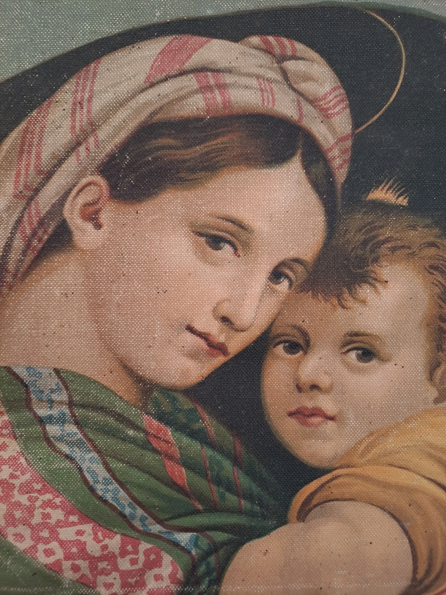 Bannière de processions. Vierge à la chaise d'après Raphaël. Ancien decoration vintage catholique.