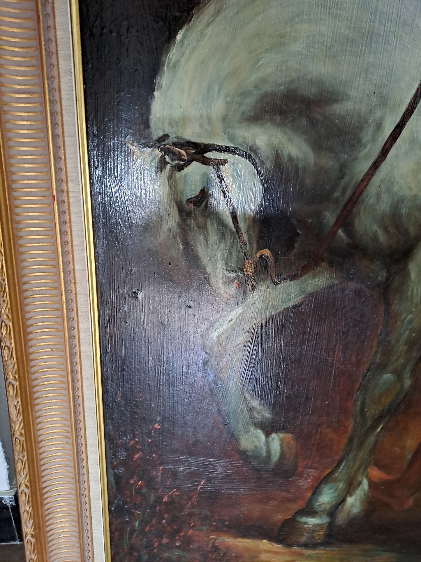 Tableau Saint-Martin et le mendiant d'après Van Dick. Signé. 125cm X 107 cm. Ancien vintage catholique sacré-coeur.