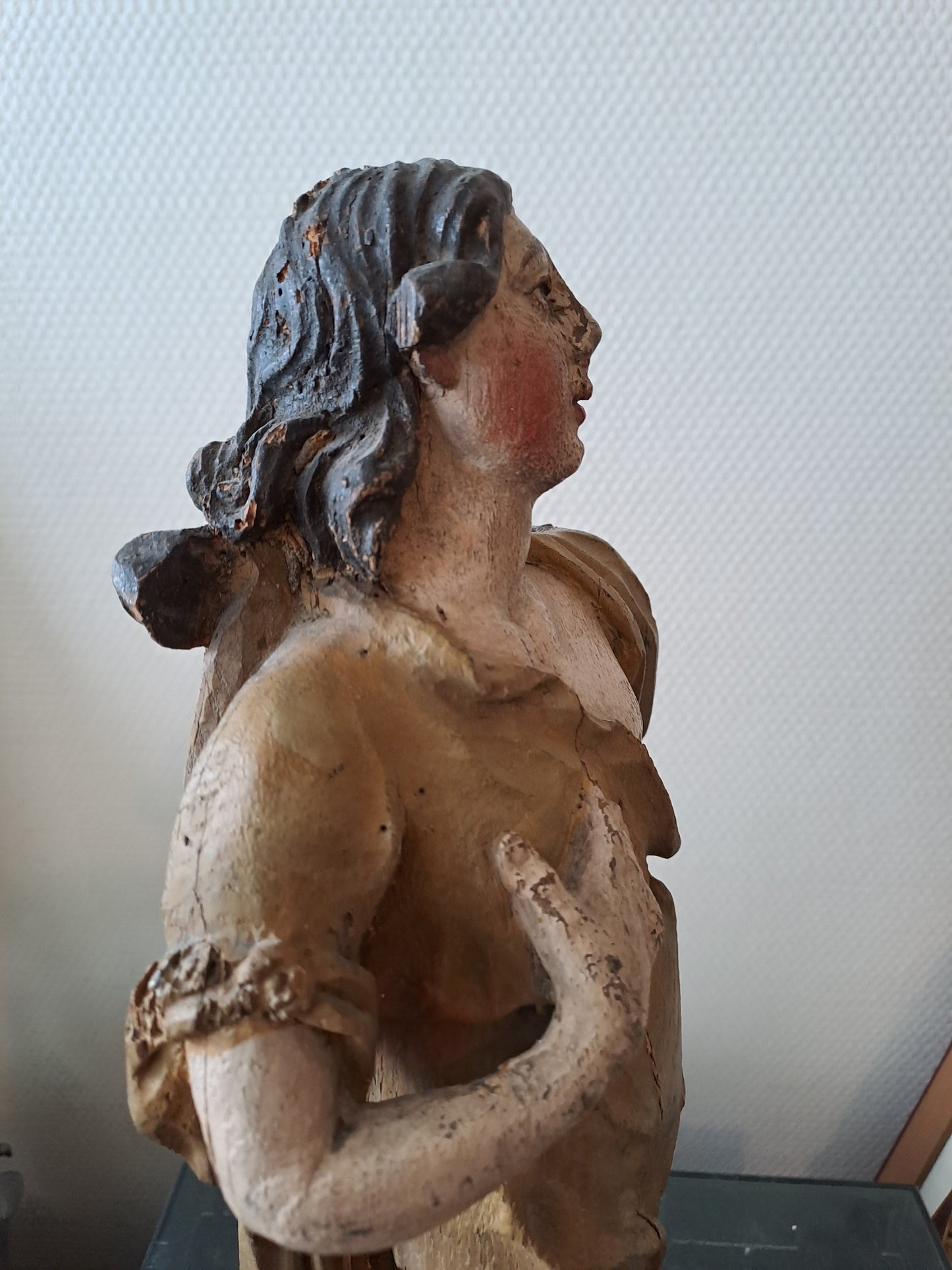 Statue en bois Polychrome. Représentant Saint Jean-Baptiste. 1ere moitié du XVIII eme. Ancien Vintage catholique. 