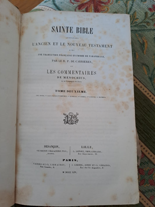 Sainte Bible. T2. R. P. De Carrières commentaires de Menochius. 1854.