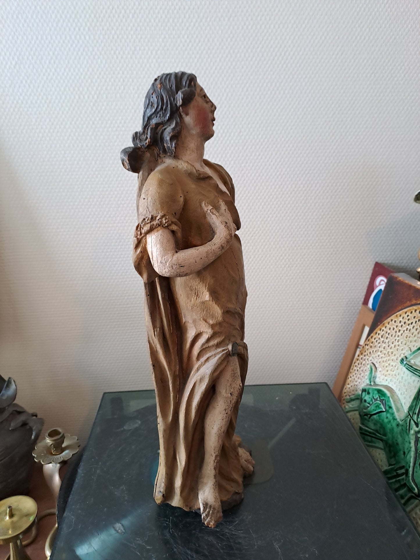 Statue en bois Polychrome. Représentant Saint Jean-Baptiste. 1ere moitié du XVIII eme. Ancien Vintage catholique. 