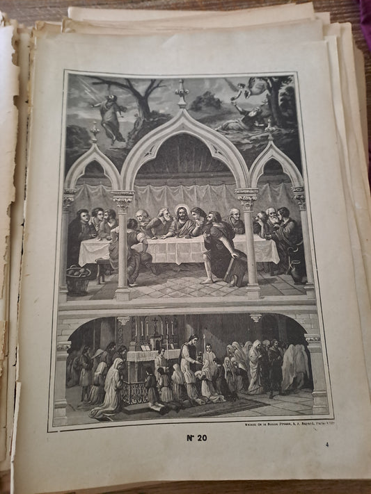 Gravure. L'Eucharistie.Ancien decoration vintage catholique