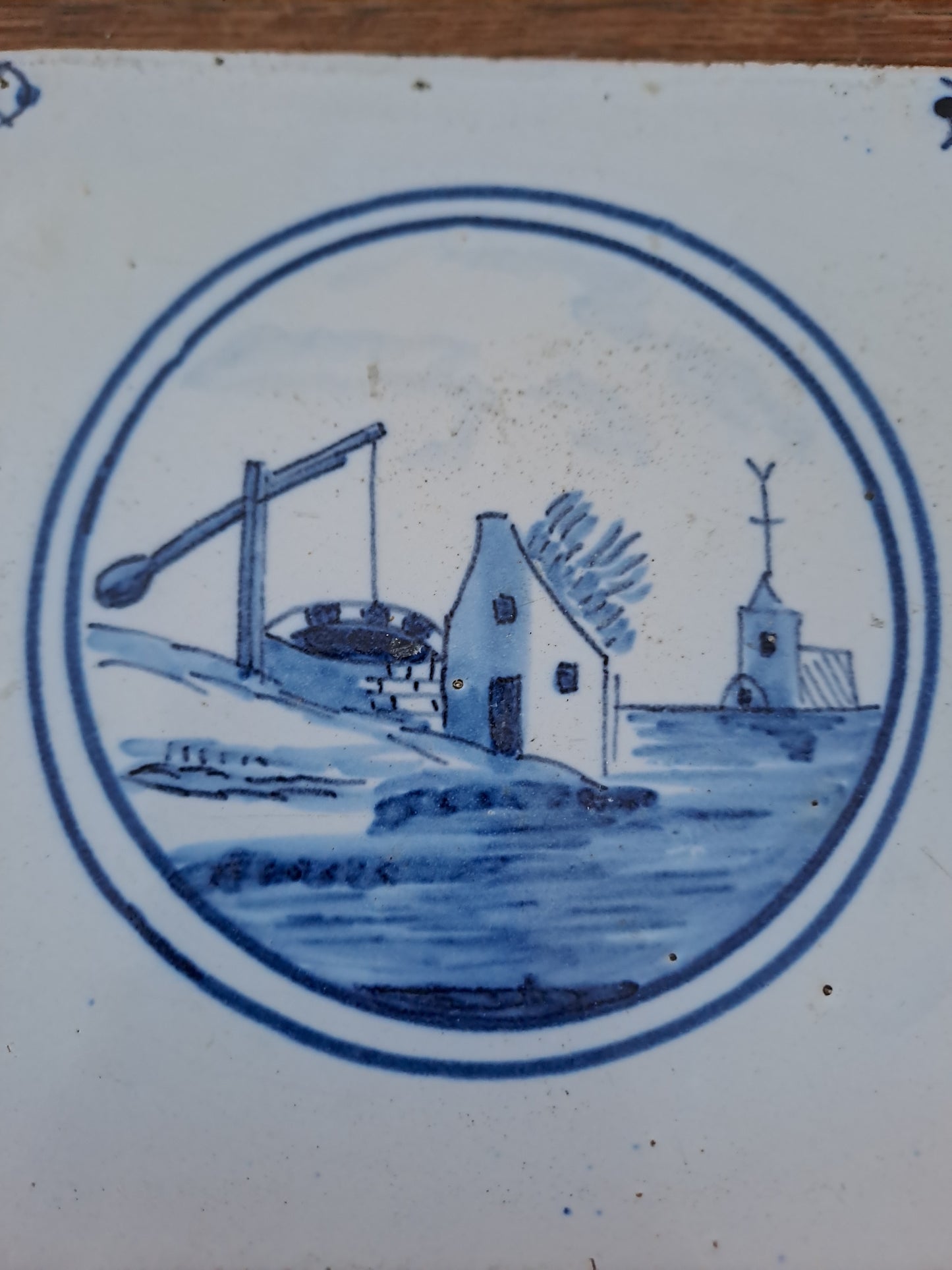 Carreau Delft Antique. Holland. 13 Cm X 13 Cm. 4. Ancien decoration vintage.
