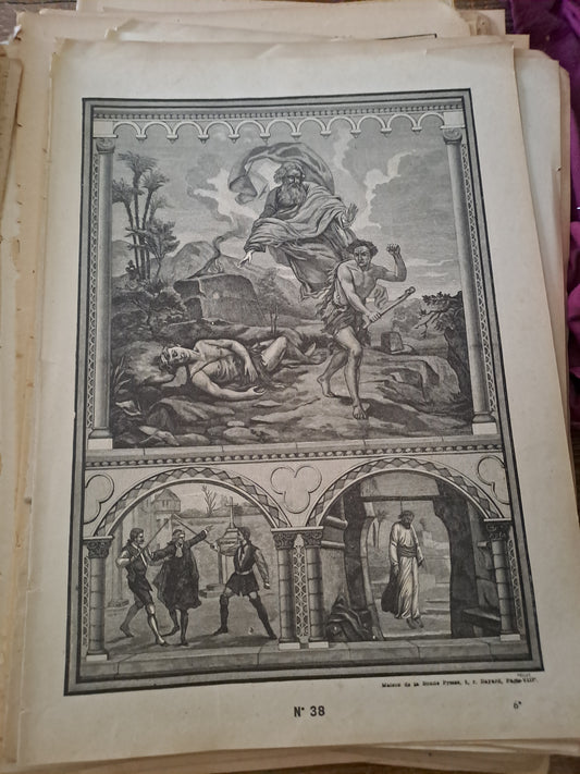 Gravure. 5e commandement. Ancien decoration vintage catholique