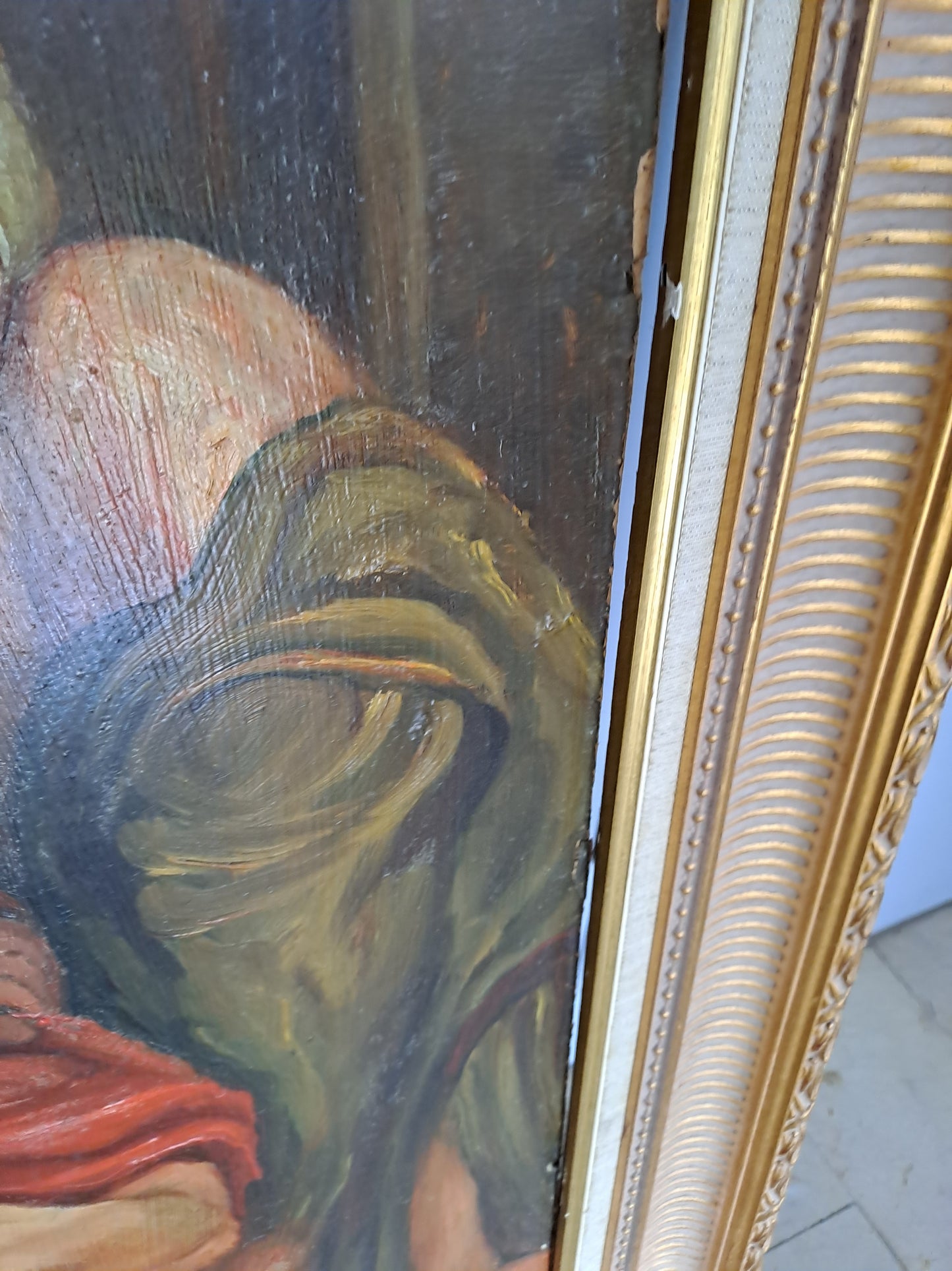 Tableau Saint-Martin et le mendiant d'après Van Dick. Signé. 125cm X 107 cm. Ancien vintage catholique sacré-coeur.