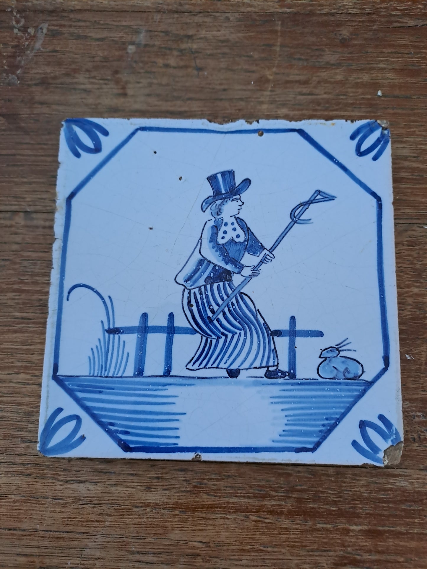 Carreau.  Delft Antique. 13 Cm X 13 Cm. X. Ancien decoration vintage.
