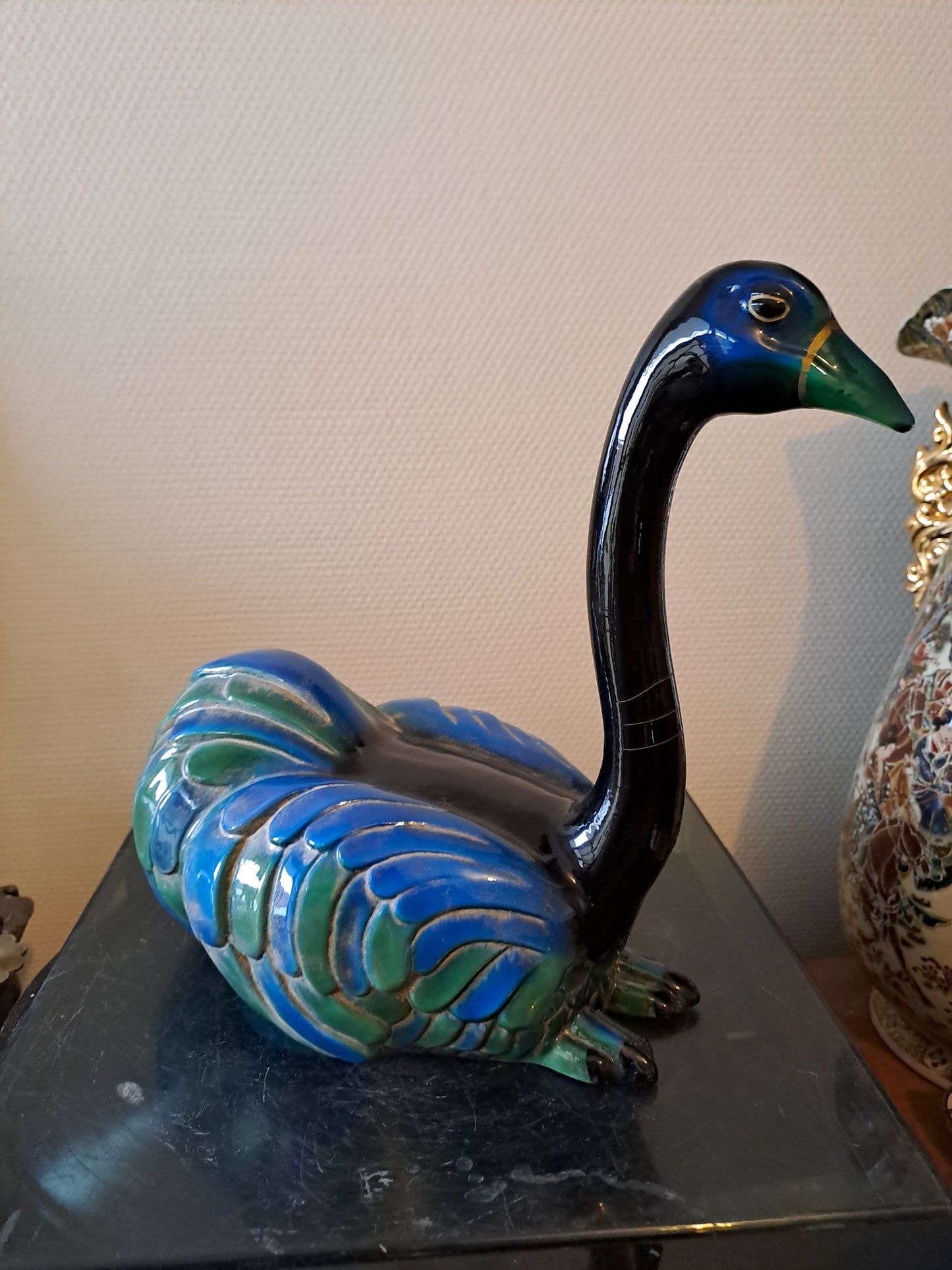 Statue autruche Hollywood Regency. 27.5 Cm X 27 Cm X 16 Cm.