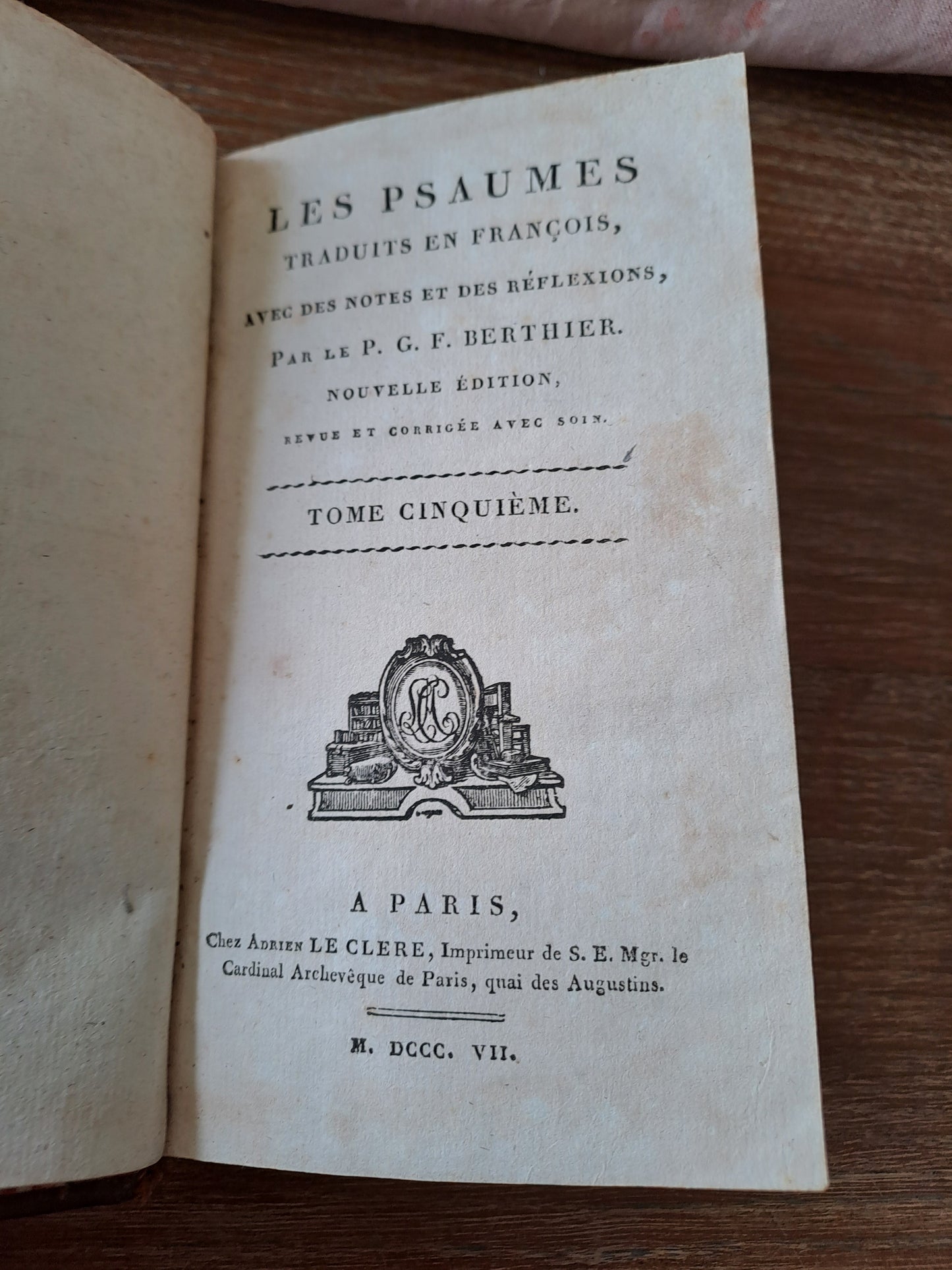 Les psaumes traduits par Berthier. T5. 1807. Ancien livre vintage catholique.