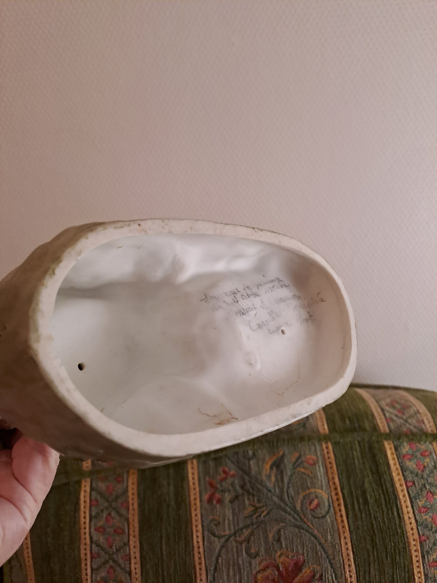 Statue apparition Notre-Dame de Lourdes à Sainte-Bernadette. Porcelaine. Ancien