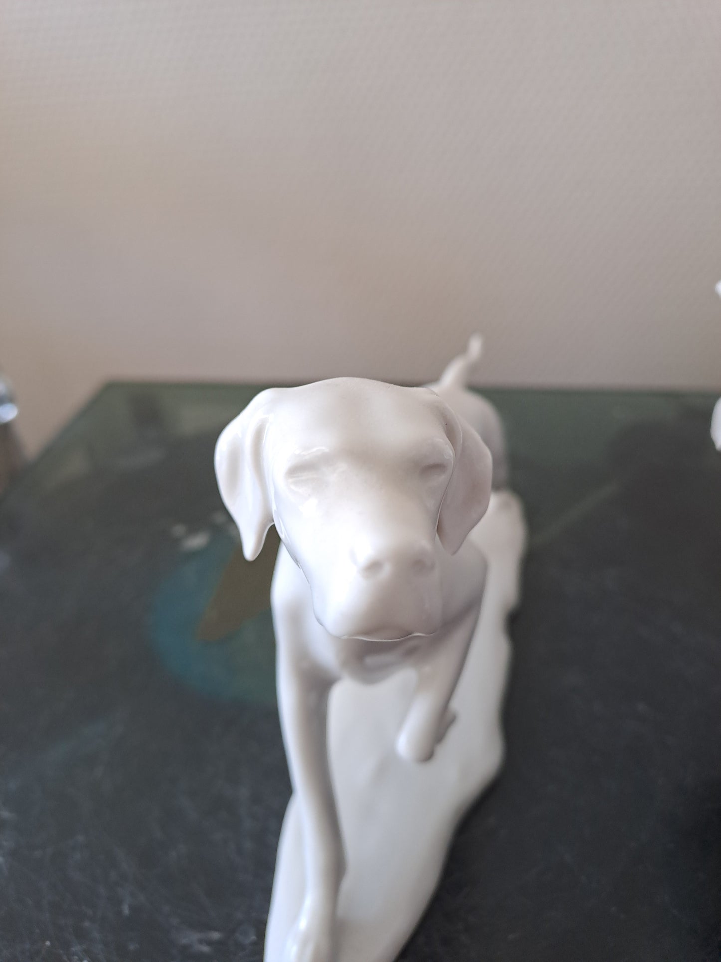 Chien de chasse à l'arrêt. Porcelaine. A K. Kaiser couronne. Numéroté.