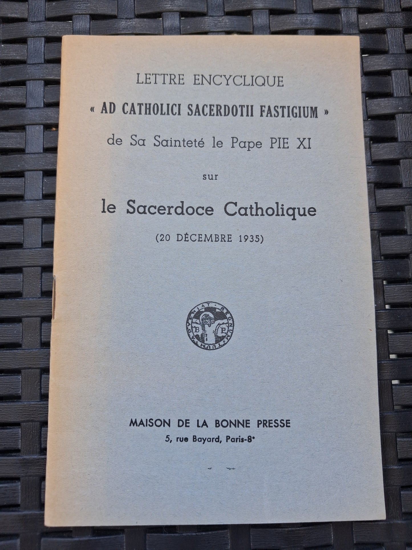 Encyclique ad catholici sacerdotii fastigium pie XI Ancien livre vintage pape catholique