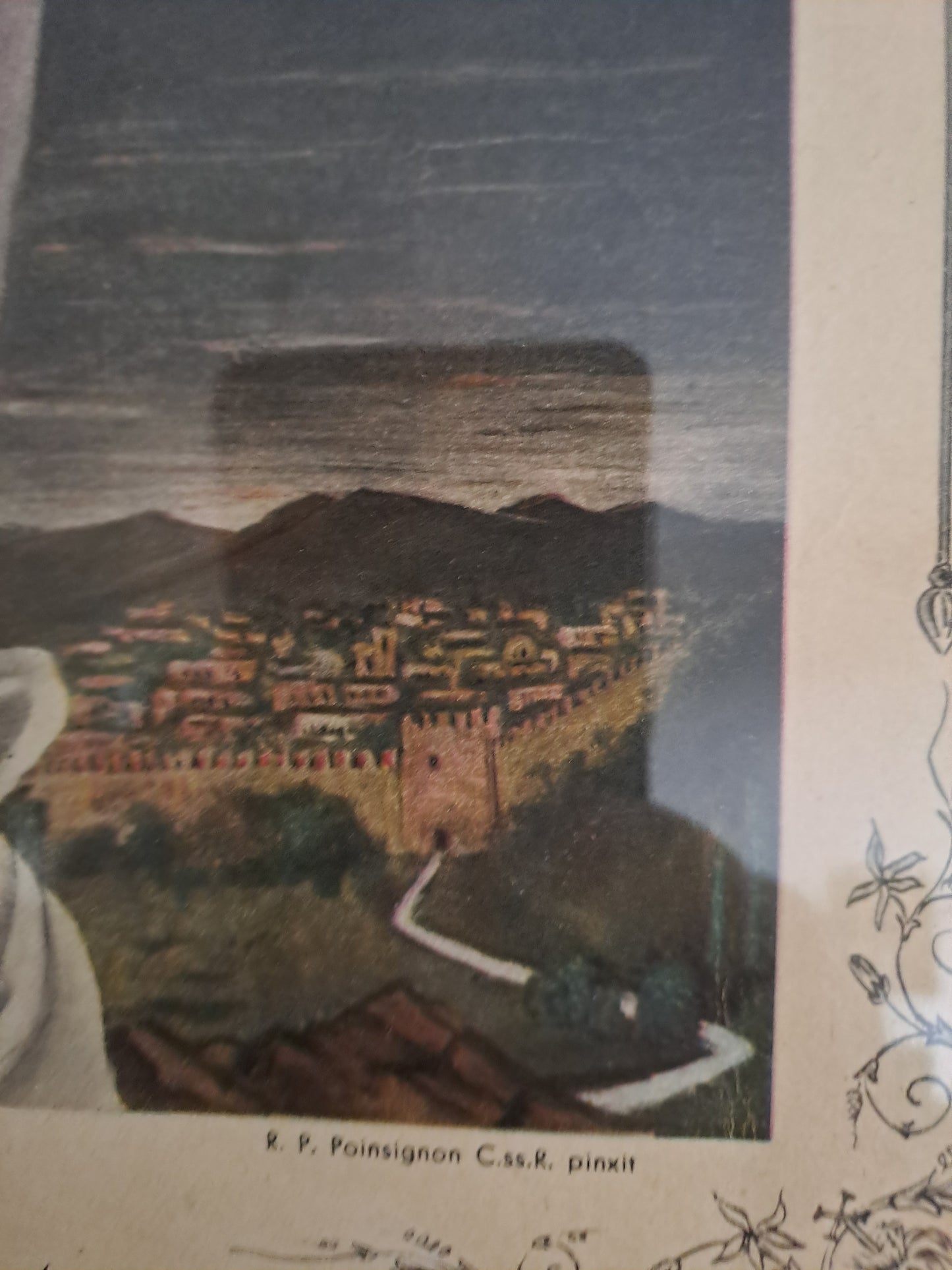 Gravure représentant Jésus-Christ crucifié. Cadre sous vitre. Ancien decoration vintage catholique.