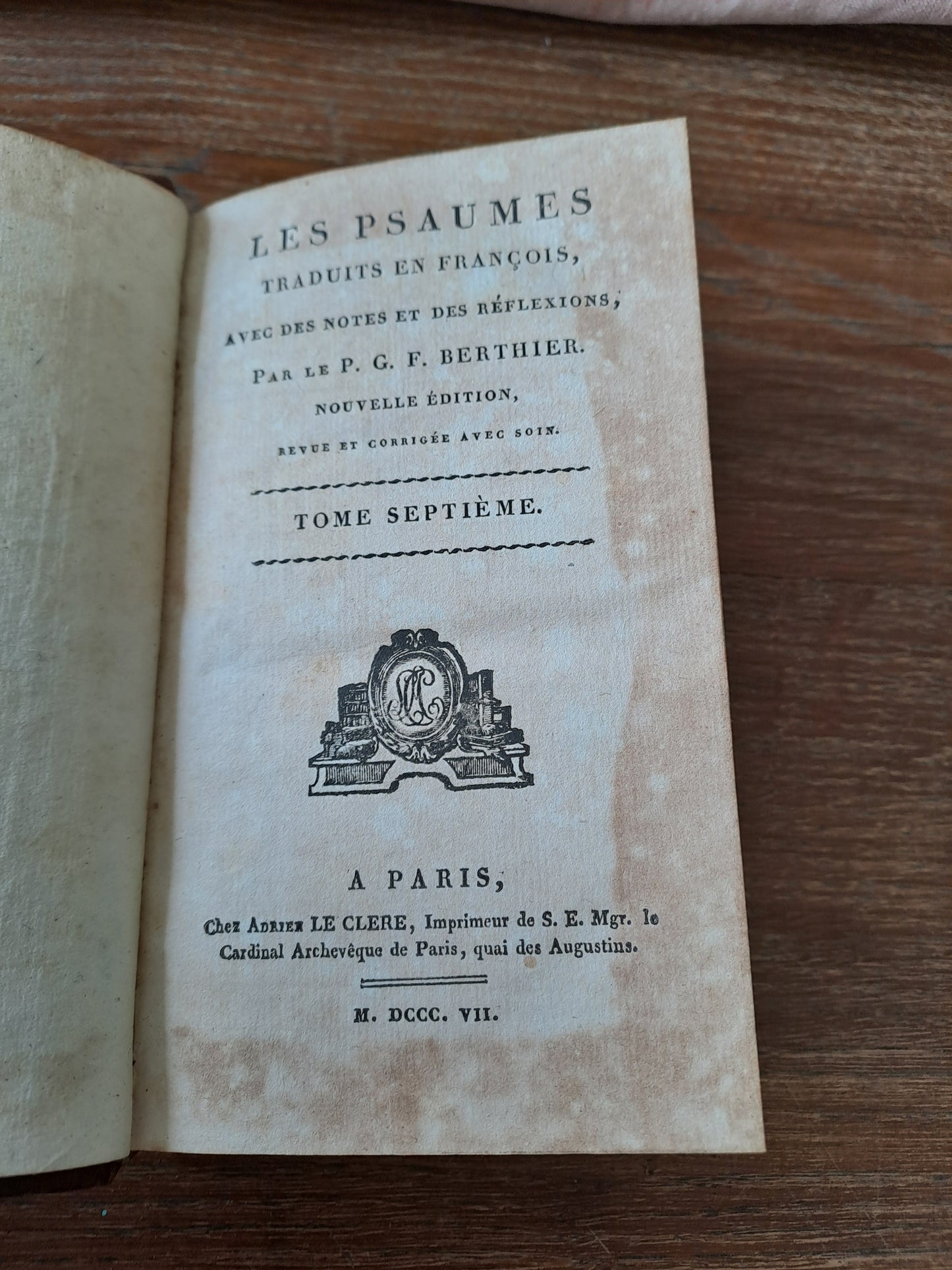 Les psaumes traduits par Berthier. T7. 1807. Ancien livre vintage catholique.