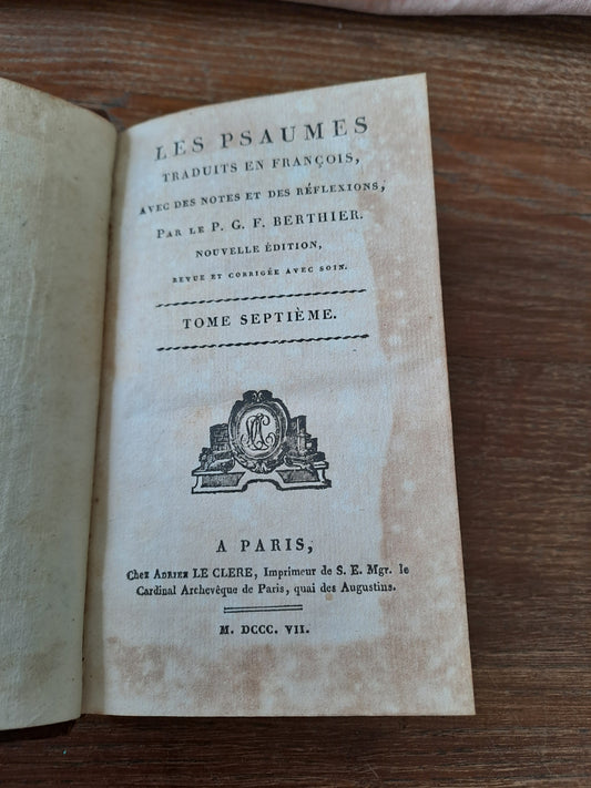 Les psaumes traduits par Berthier. T7. 1807. Ancien livre vintage catholique.