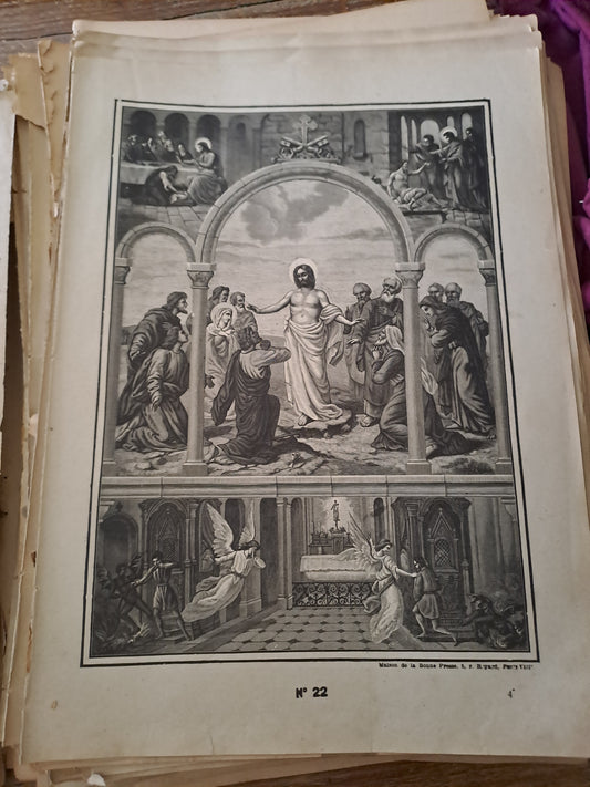 Gravure. La penitence. Ancien decoration vintage catholique