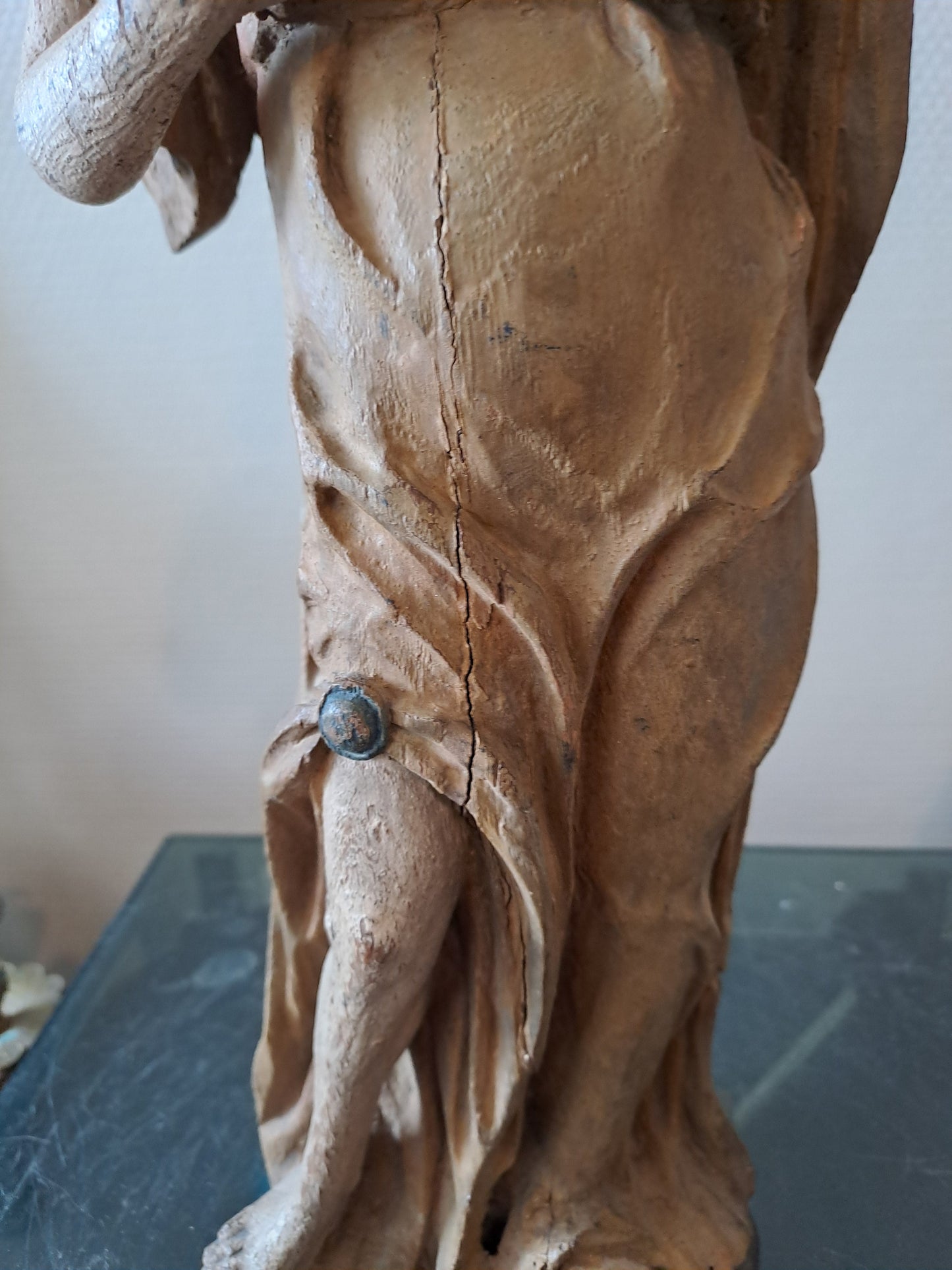 Statue en bois Polychrome. Représentant Saint Jean-Baptiste. 1ere moitié du XVIII eme. Ancien Vintage catholique. 